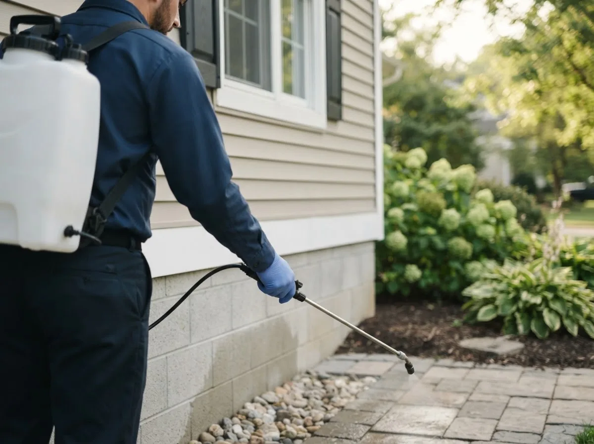 Pest control technician inspecting a home in Mount Pulaski, IL